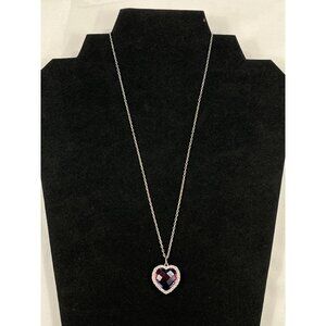 SU CH SKU 7850 Heart Shaped Purple and Pink Crystal Pendant Necklace